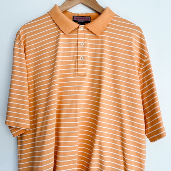 Vineyard Vines Men’s Striped Short Sleeve Polo Shirt Orange White Large - Picture 3 of 8
